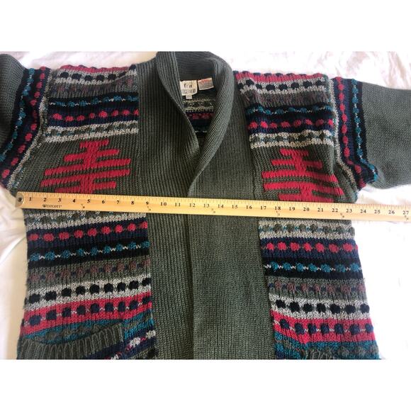 Vintage 80s Grandpa Sweater Spiegel Open Cardigan Green Multi Shawl Collar M/L - Picture 6 of 9